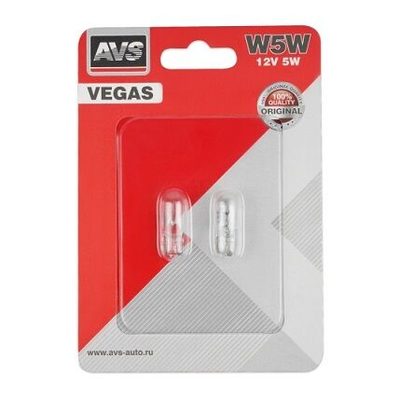 Авто лампа 12V w5w t10 (б/ц w2.1x9.5d) AVS VEGAS (БЛИСТЕР 2шт.)